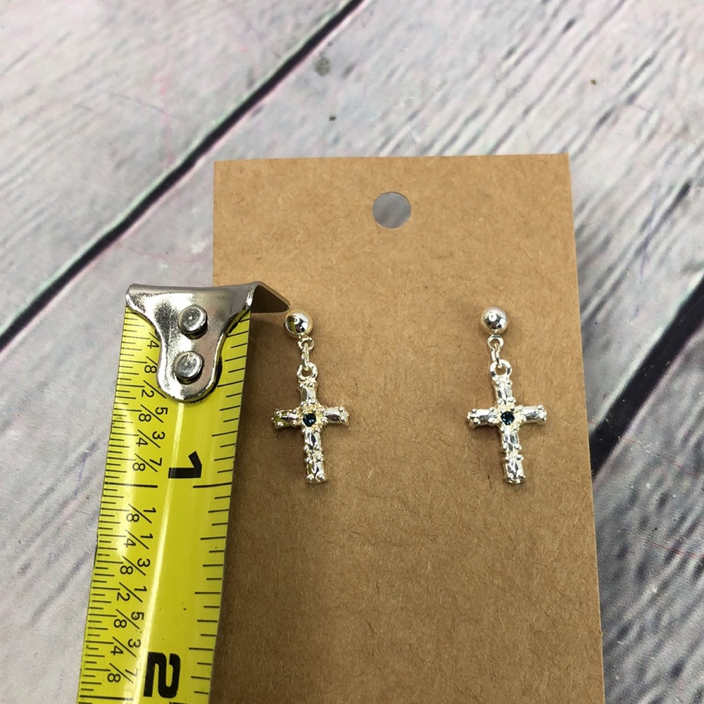 5/$25 Artsy silver tone cross dainty delicate shiny drop dangle statement - Picture 8 of 10